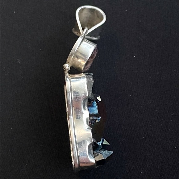 Sterling Silver Titanium rainbow natural crystal geode quartz amethyst pendant - Picture 5 of 8